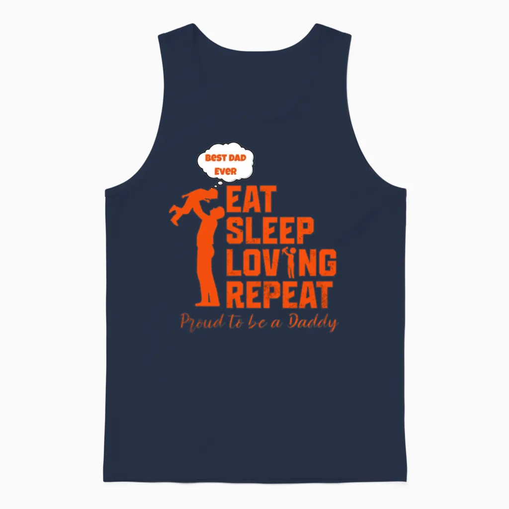 Best Dad Ever Gift - Eat Sleep Love Repeat Unisex Tank Top in Navy