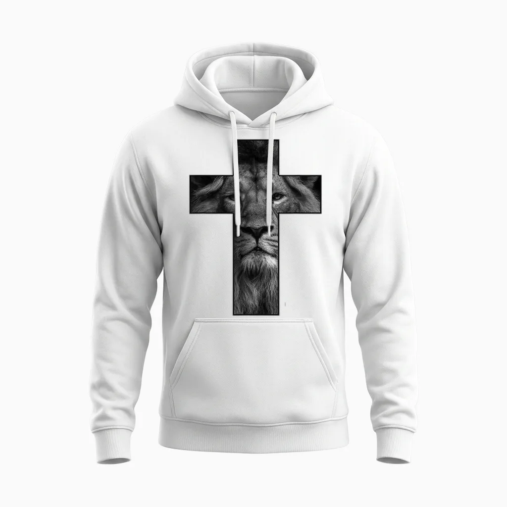 T-Shirt « Faith in God » Avec Motif Tête De Lion Et Croix De Jésus Unisex Hoodie in White