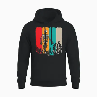 Skeleton Mermaid Retro Unisex Hoodie - Black