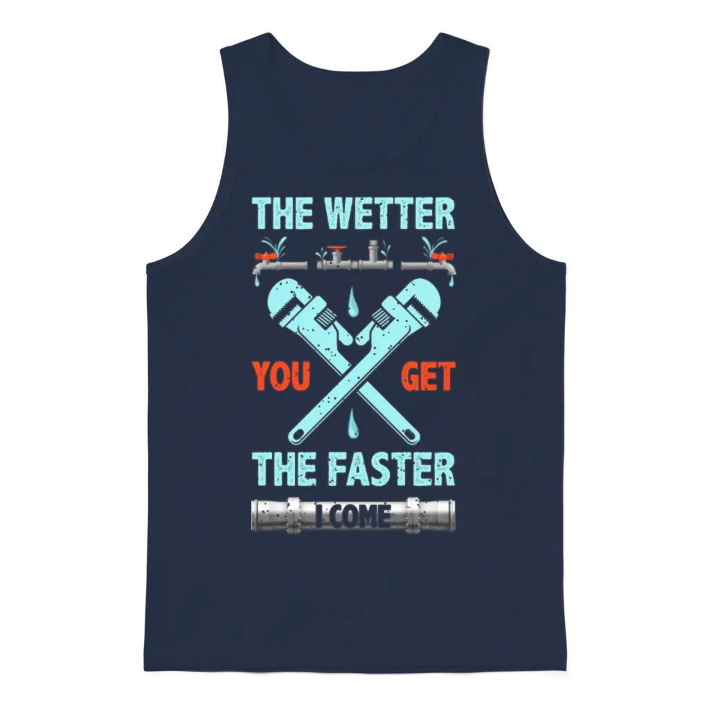 The Wetter You Get the Faster I Come Funny Plumber Unisex Tank Top - Navy