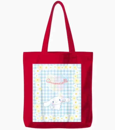 Cinnamoroll Bubble Blue Ginham Daisy T-Shirt Small Tote Bags - Red
