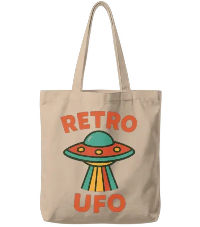 Retro Ufo Illustration Tote Bags - Natural