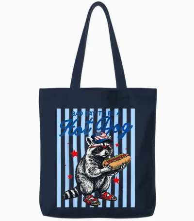 Bad Day to Be a Hot Dog Funny Raccoon Hotdog 4th of July Tote Bags - Navy