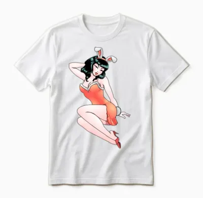 Pinup Girl Retro Easter Bunny Retro Tattoo Unisex T-Shirt - White