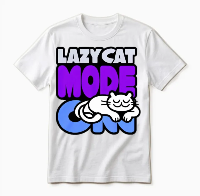 Lazy Cat Mode: on โ Funny Cat Lover Unisex T-Shirt in White