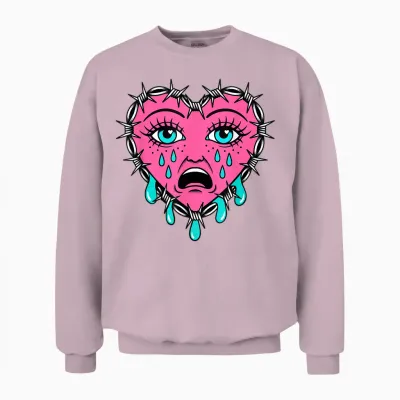 Crying Heart Tattoo - Traditional Old School Tattooed Inked Unisex Sweatshirt - Light Pink