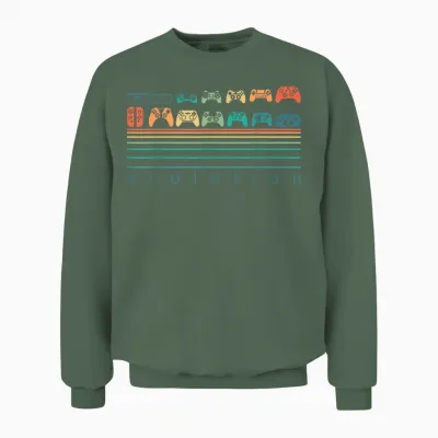 Video Game Controller Evolution 80s 90s Retro Gaming Gamer Unisex Sweatshirt - Military Green