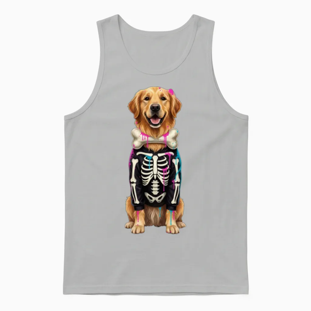 Neon Skeleton Dog Lovers Gift Unisex Tank Top in Ash