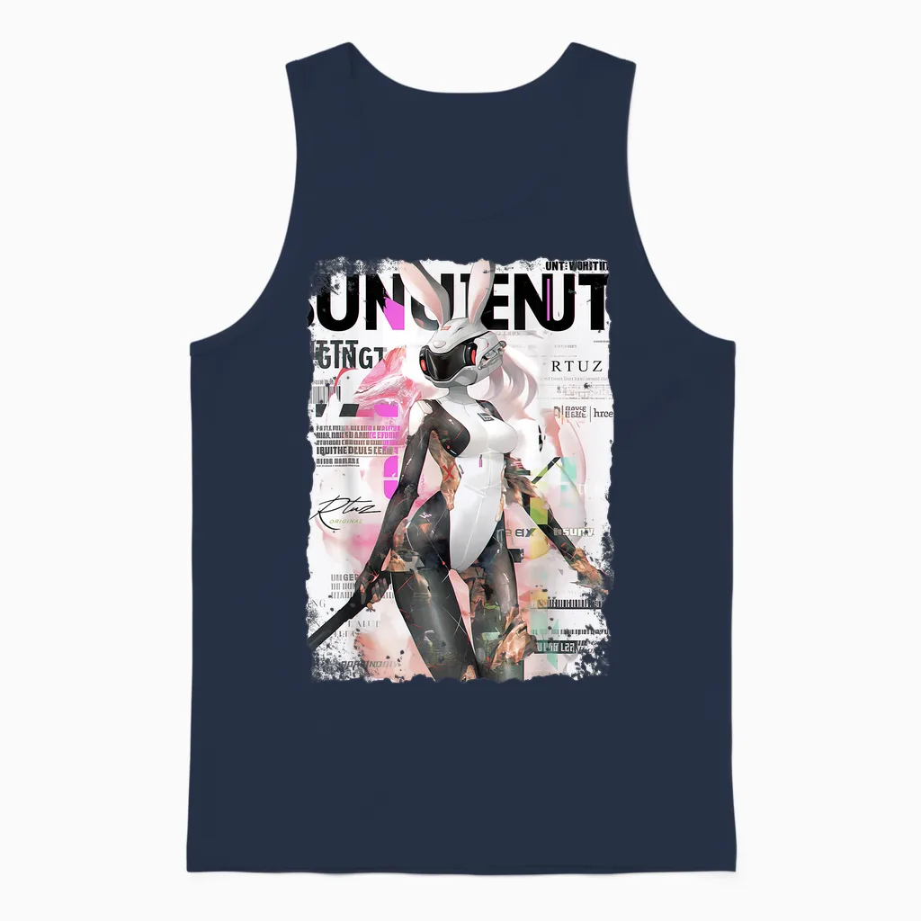 Magazin Cover Vintage Girl Bunny Collage Sexy Model Pin-Up Unisex Tank Top in Navy