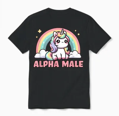 Funny Ironic Men Cute Alpha Male Unicorn T-Shirt, Black, S Unisex T-Shirt - Black