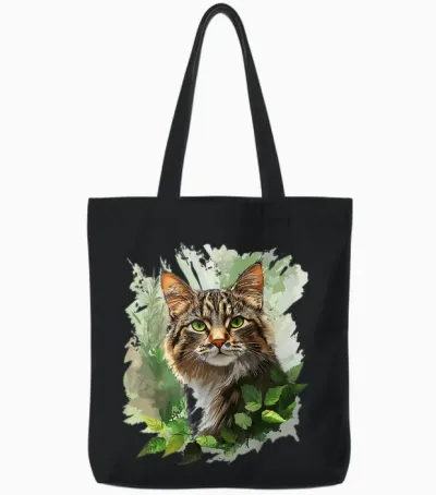Katze Illustration Druck Tierliebhaber Portrait Grafik Katze Tote Bags - Black