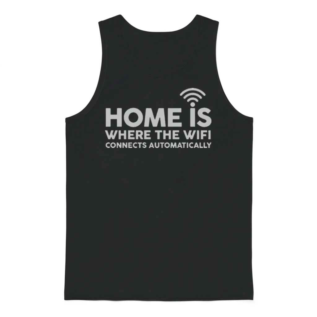 Home Is Where the Wifi Funny Unisex Tank Top - Black