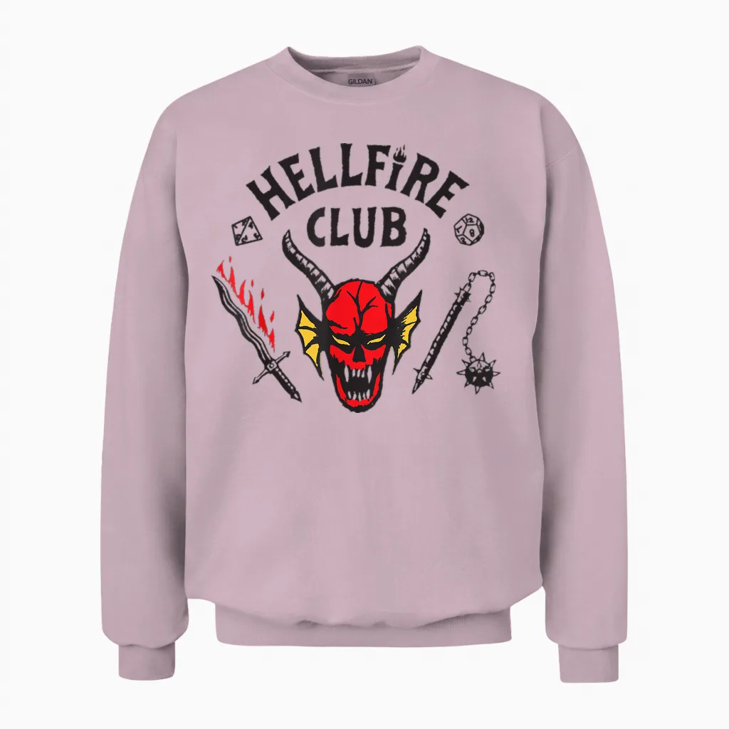 Stranger Things Hellfire Logo T-Shirt, White, S Unisex Sweatshirt in Light Pink