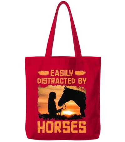 Easily Distracted by Horses Tote Bags - Red