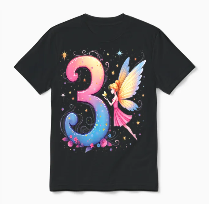 Kinder Magische Fee 3. Geburtstag Mädchen 3 Jahre Unisex T-Shirt in Black