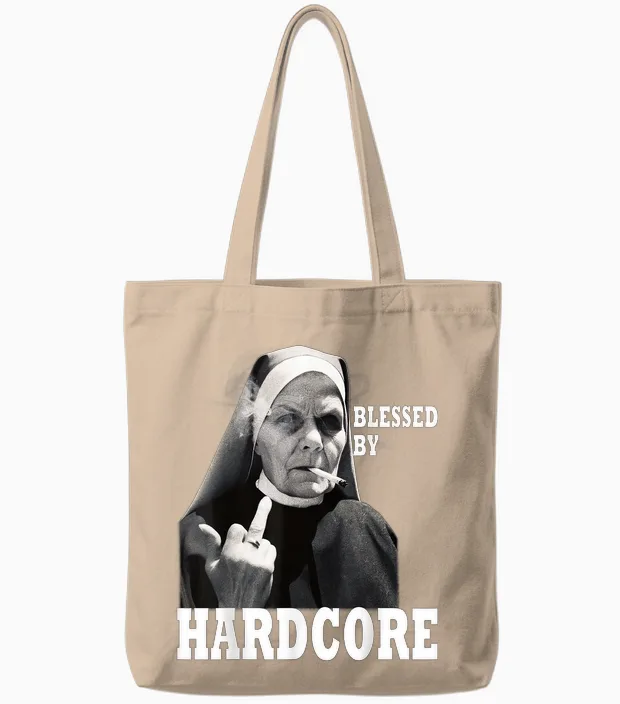 Techno Nun Hardcore Gabber T-Shirt, Black, S Tote Bags in Natural