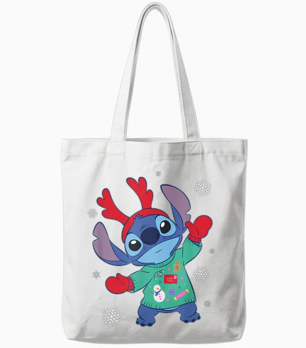Disney Lilo & Stitch Christmas Outfit Celebration Tote Bags in White
