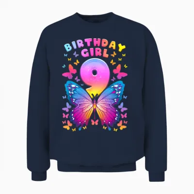 9. Geburtstag, Mädchen 9 Jahre, Schmetterling, Nummer 9 Unisex Sweatshirt - Navy