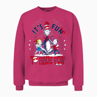 Dr. Seuss Cat in the Hat Fun to Have Fun Officially Licensed Unisex Sweatshirt - Heliconia