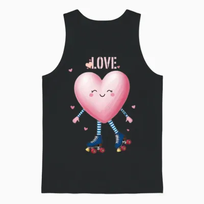 Skateboarding Heart Cartoon Pattern Unisex Tank Top - Black