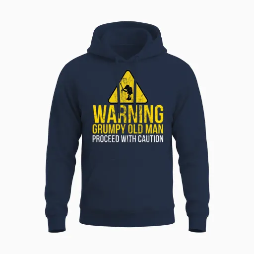 Funny Grumpy Old Man Proceed with Caution Saying Unisex Hoodie in Navy