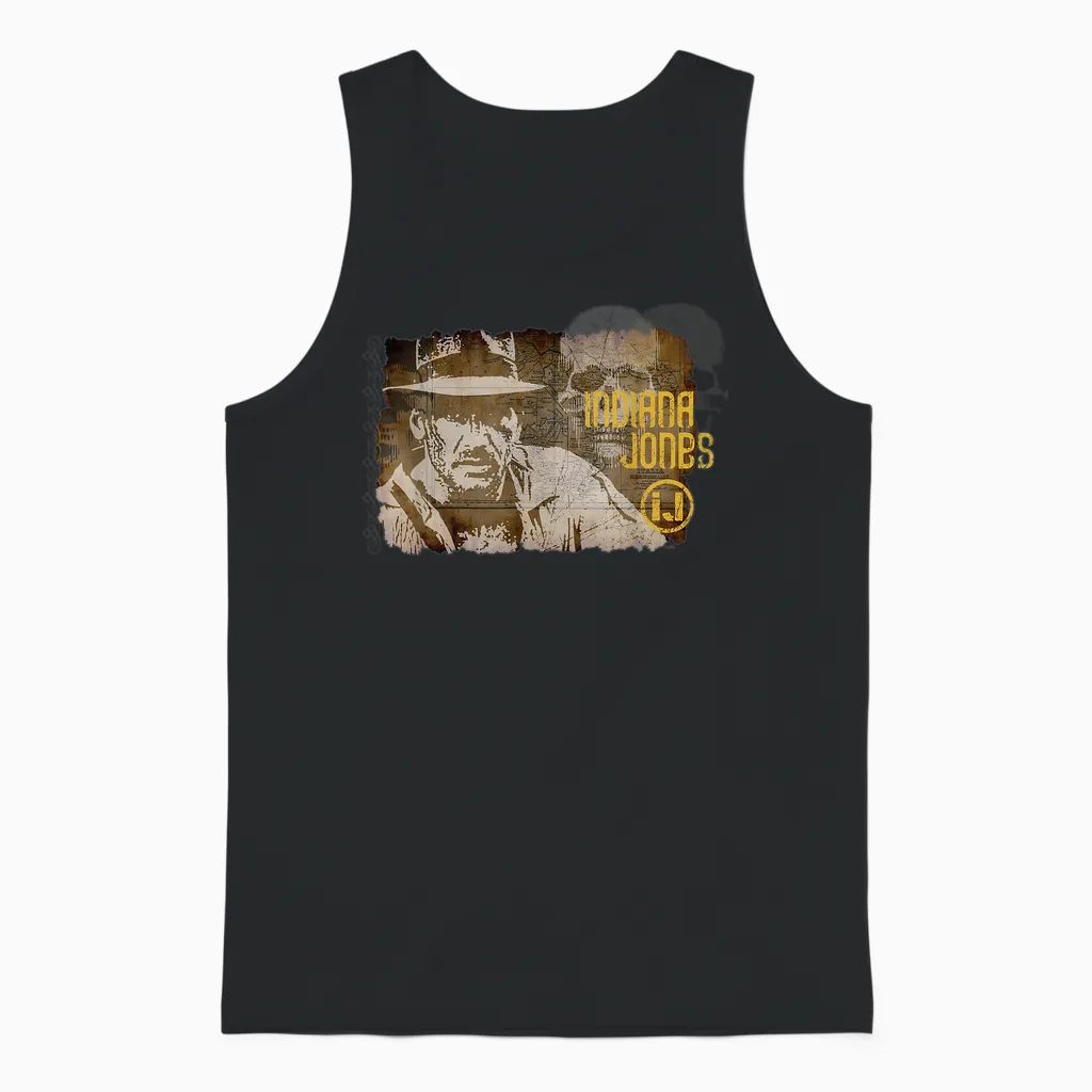 Lucasfilm Indiana Jones Vintage Map and Skull Unisex Tank Top in Black