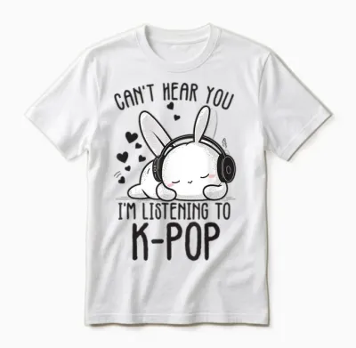 Can't Hear You I'm Listening Kpop Rabbit K-Pop Merchandise Unisex T-Shirt - White
