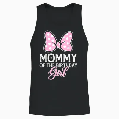 Mommy of the Birthday Girl Cute Pink Bow Family Matching Unisex Tank Top - Black