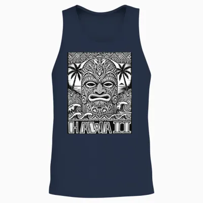 Hawaiian Tiki Mask Tribal Art Island Tribal Vibes Unisex Tank Top - Navy