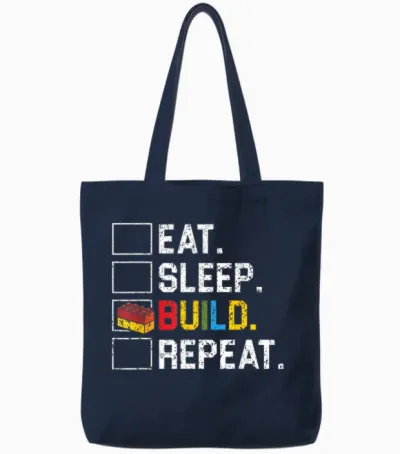 Eat Sleep Build Repeat Master Builder Bricks Blocks Tote Bags - Navy