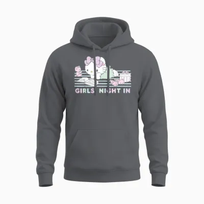 Hello Kitty Girls Night in Reading Short Sleeve Unisex Hoodie - Charcoal