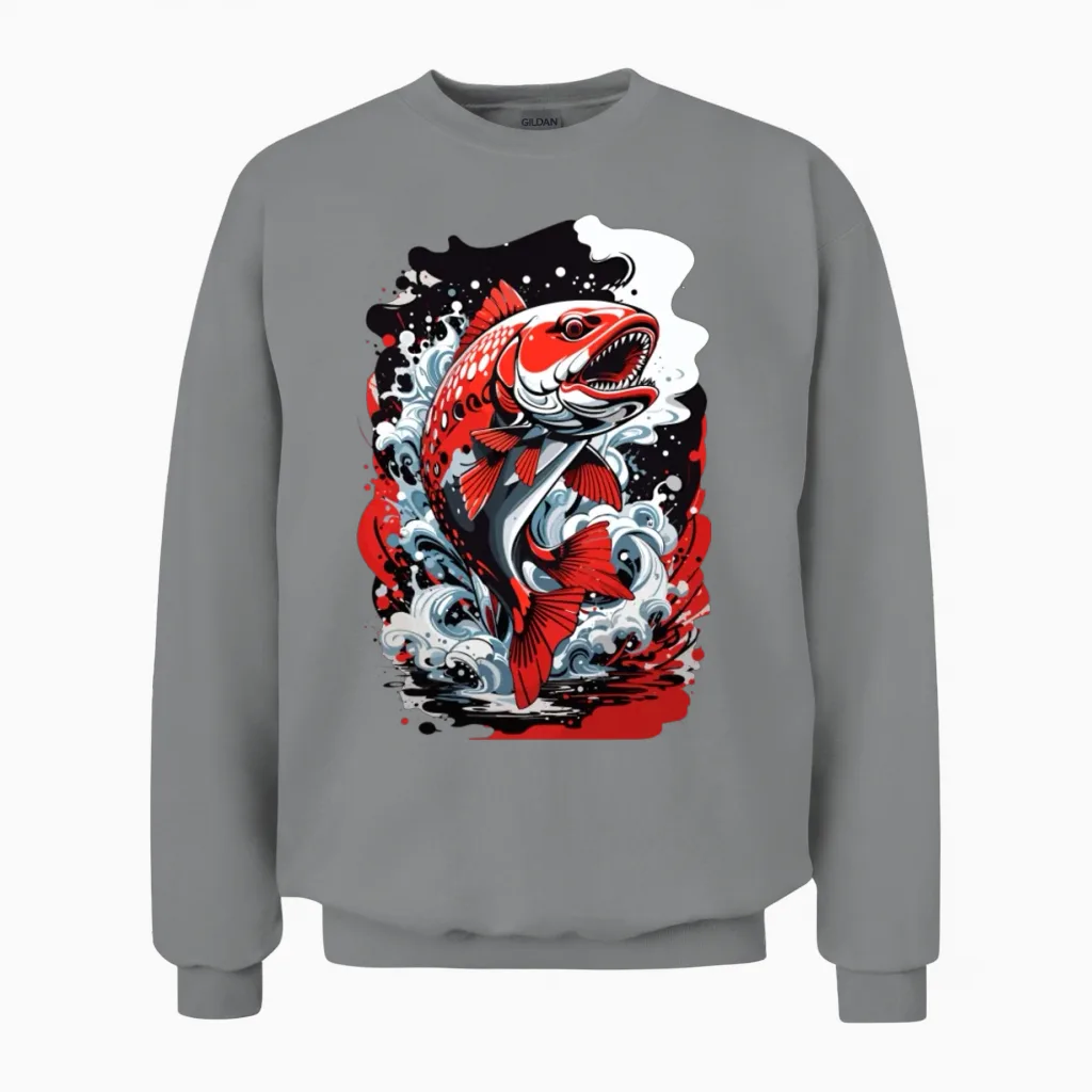 Fanny, Beautiful Red Fish Design .cool Fish Design Unisex Sweatshirt in Sport Grey