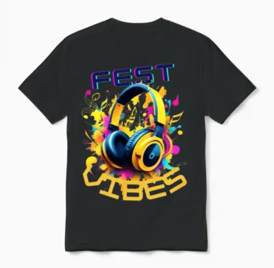 Festival Vibes! Yellow Headphones - Music Lover Unisex T-Shirt - Black
