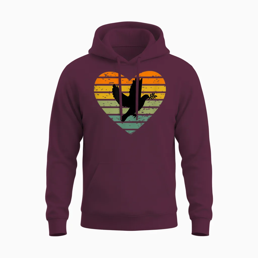 T-Shirt with "i Love Peace Symbol Freedom World Peace Dove of Peace Unisex Hoodie in Maroon