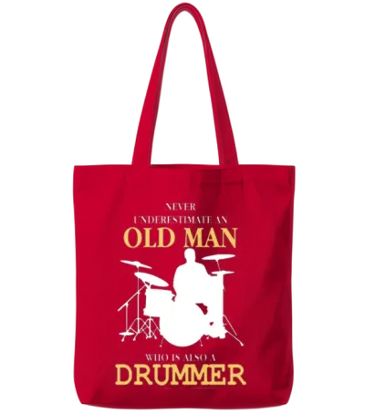 Old Man Drummer Tote Bags - Red
