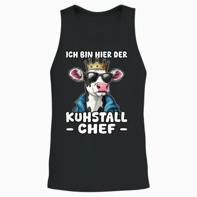 T-Shirt with German Text "kuhstall Chef | Leadership Farmers Dairy Farmers, Black, S Unisex Tank Top - Black