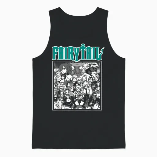 Fairy Tail Manga Black and White Group Shot Anime Unisex Tank Top in Black