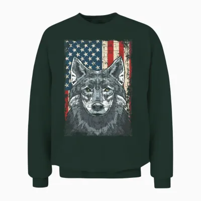 Wolf 4th of July American Flag Howling Wolves Unisex Sweatshirt - Forest