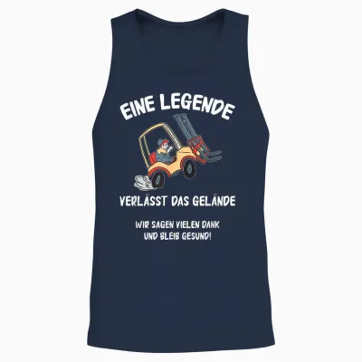 T-Shirt with German Text "eine Legende Verlässt Das Gelände Rente Lagerist", Black Unisex Tank Top - Navy
