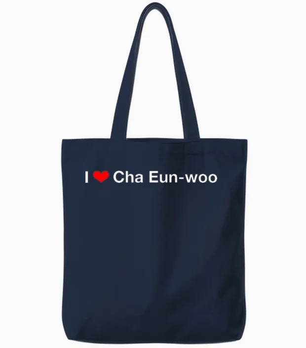 Dans Le Cœur, Cha Eun-Woo T-Shirt Haut De Gamme Tote Bags in Navy