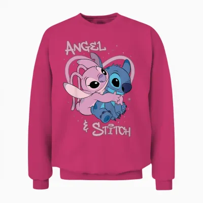 Children's Disney Lilo & Stitch Angel and Stitch Airbrush Heart Unisex Sweatshirt - Heliconia