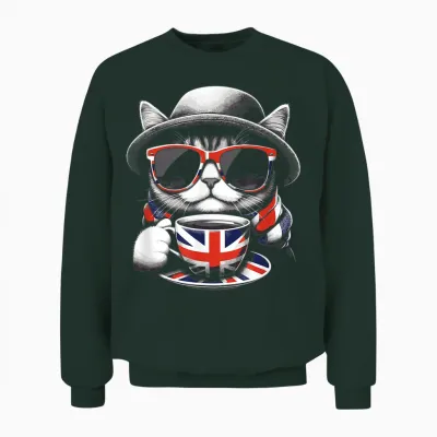 Cat Sunglasses Uk British Flag England Funny Unisex Sweatshirt - Forest