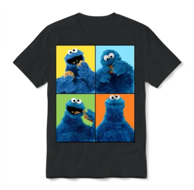 Sesame Street Four Poses of Cookie Monster Unisex T-Shirt - Black