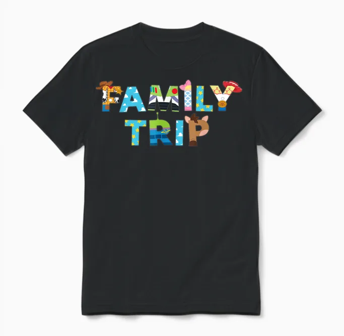 Disney and Pixar's Toy Story "family Trip" Character Letters Unisex T-Shirt in Black