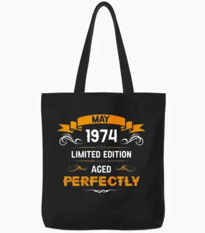 May 1974 Vintage Birthday Present Tote Bags - Black
