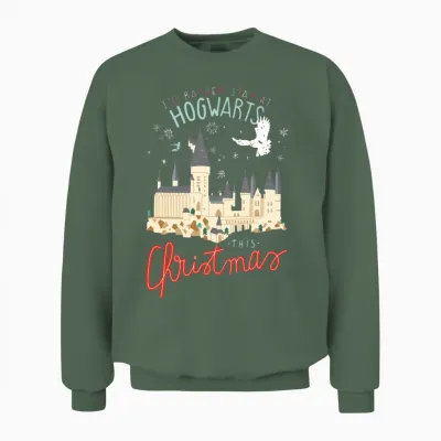 Harry Potter I'd Rather Stay at Hogwarts Christmas Unisex Sweatshirt - Military Green