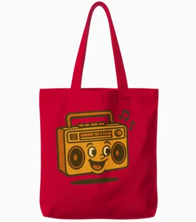 Retro Boombox Smile Tote Bags - Red