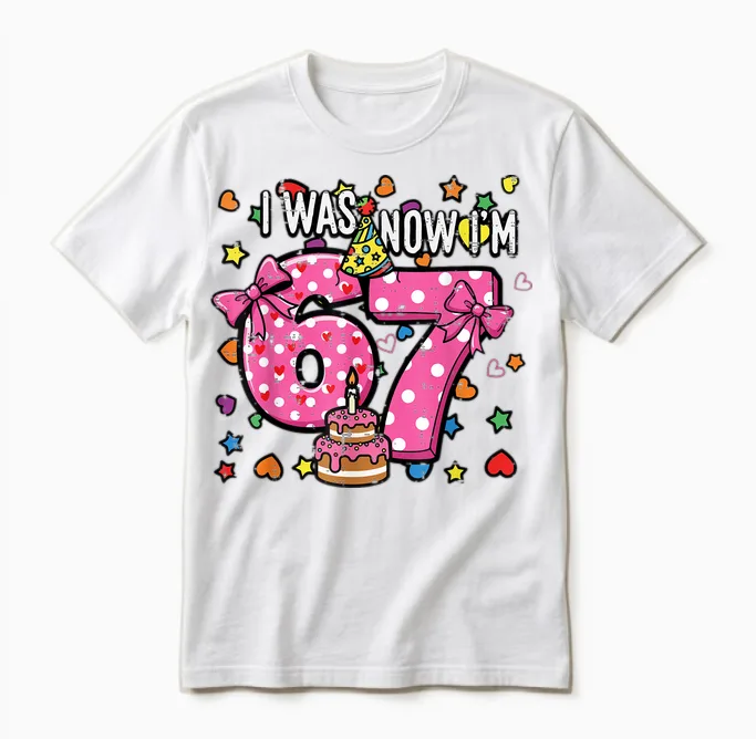 I Was 6 Now Im 7 Bow Cake 7th Birthday 67 Girls Unisex T-Shirt in White