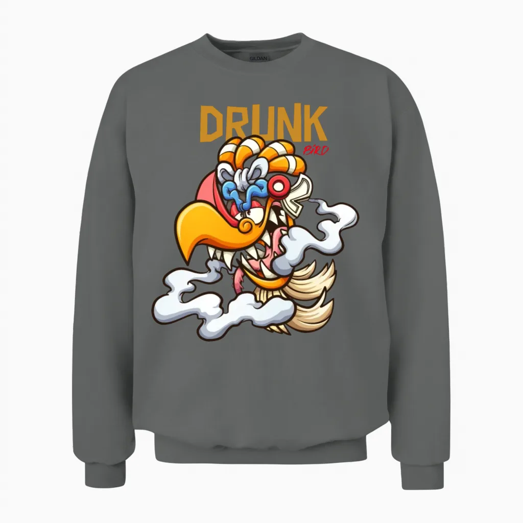 Drunk Bird Cartoon Art - Lovers Unisex Sweatshirt in Graphite Heather