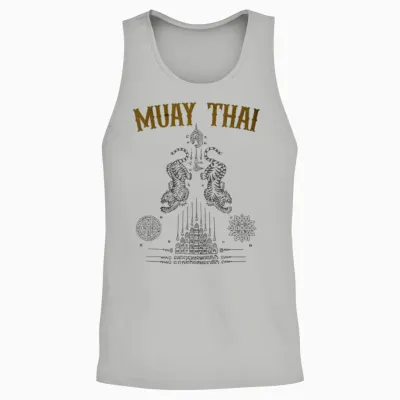 Tattoo Muay Thai Buddha Kickboxing Cultural Asian Sak Yant T-Shirt, Black, S Unisex Tank Top - Ash